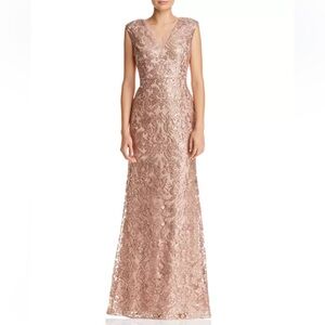 Adrianna Papell Blush Lace Sequin Maxi Dress
